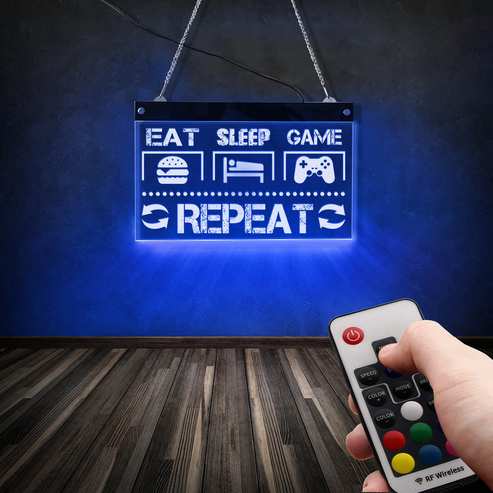 Eat Sleep Game Repeat Funny Gaming Quote LED Neon Sign