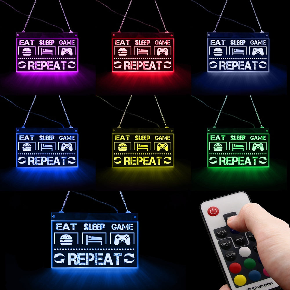 Eat Sleep Game Repeat Funny Gaming Quote LED Neon Sign