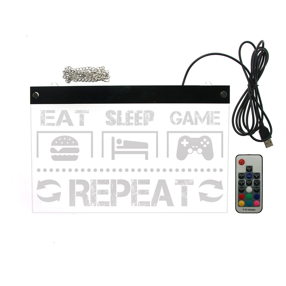 Eat Sleep Game Repeat Funny Gaming Quote LED Neon Sign