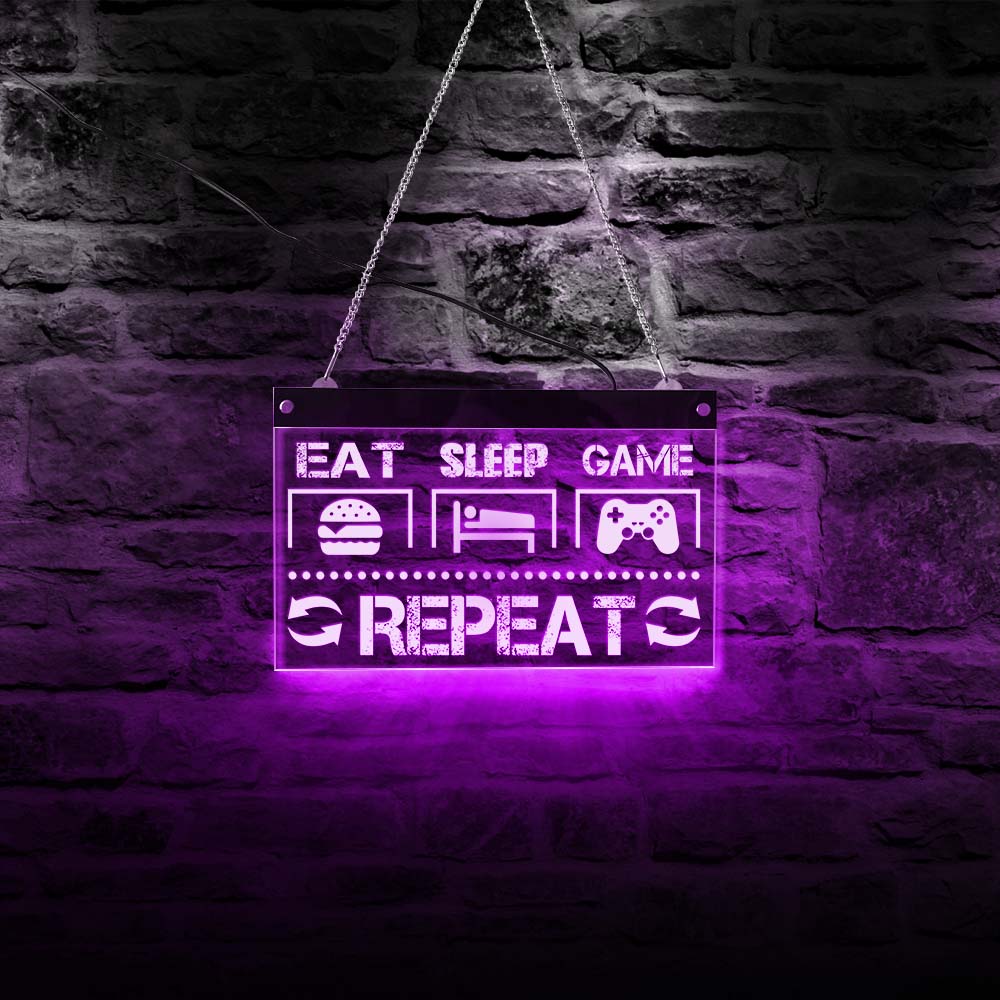 Eat Sleep Game Repeat Funny Gaming Quote LED Neon Sign