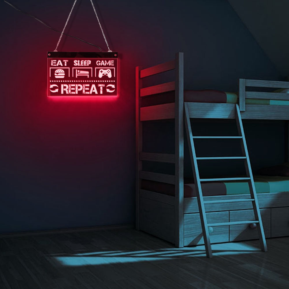 Eat Sleep Game Repeat Funny Gaming Quote LED Neon Sign