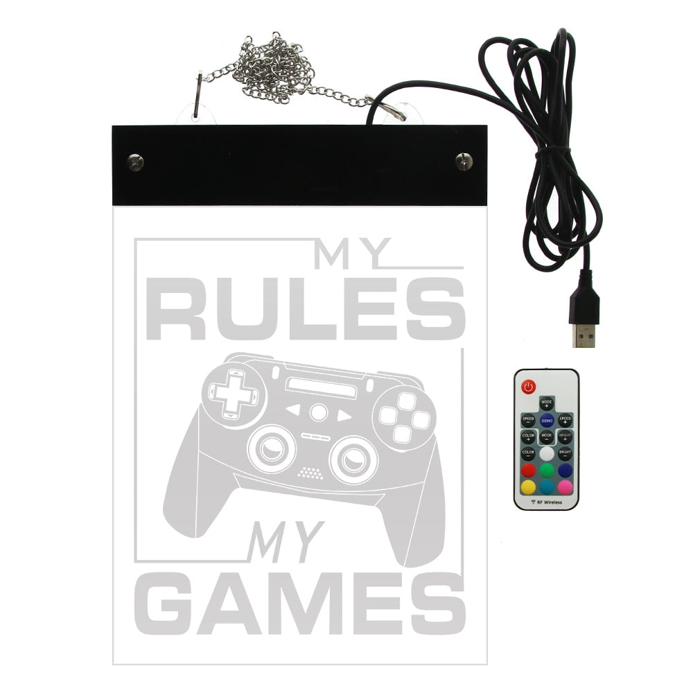 My Rule My Games Video Gamepad Controller LED Neon Wall Sign