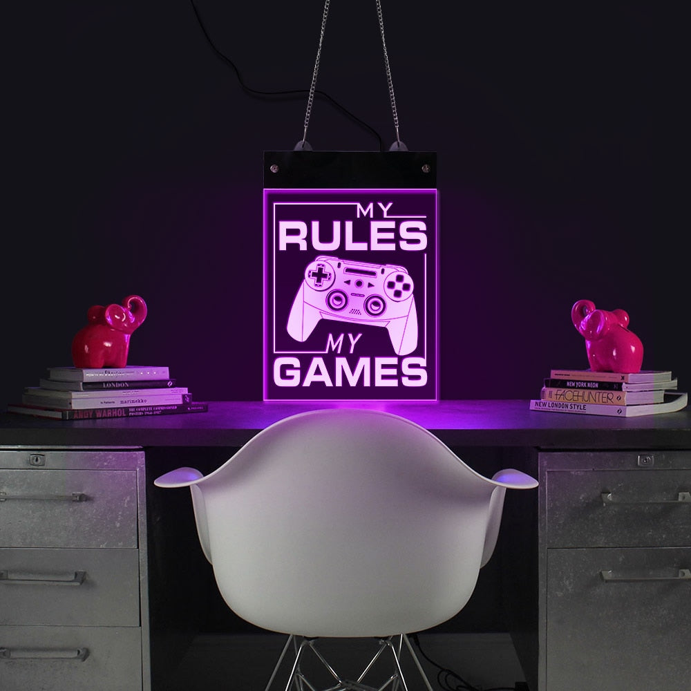 My Rule My Games Video Gamepad Controller LED Neon Wall Sign