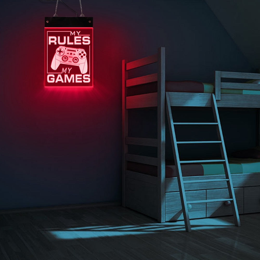 My Rule My Games Video Gamepad Controller LED Neon Wall Sign