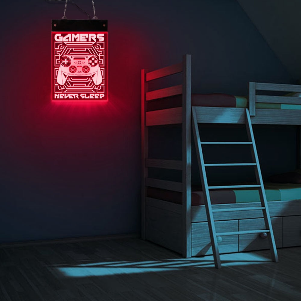 Gamers Never Sleep Gaming Electronic LED Neon Sign