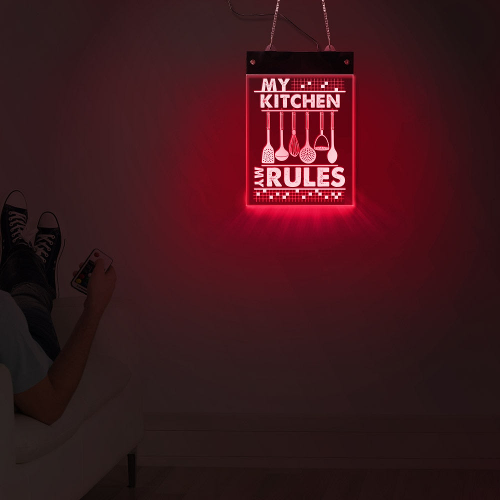 My Kitchen My Rules Electronic LED Sign For Home Bar