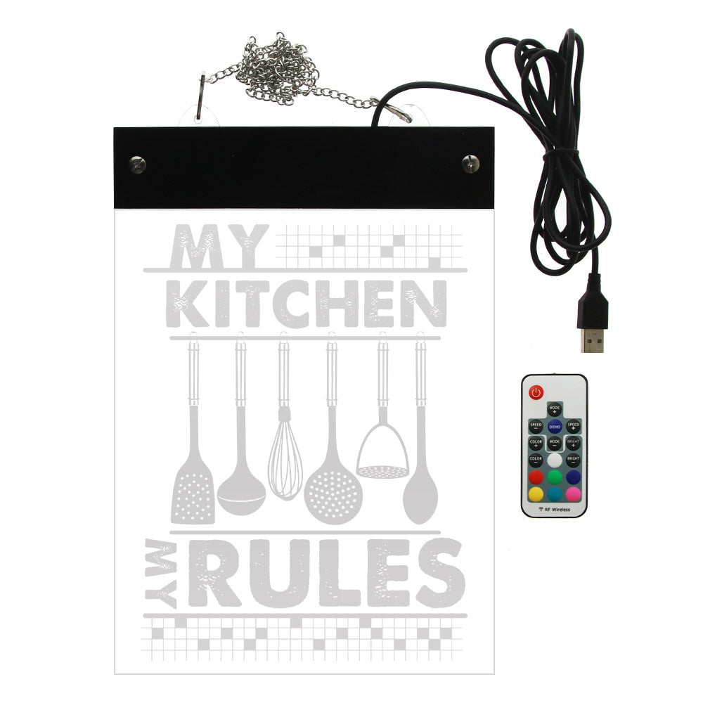 My Kitchen My Rules Electronic LED Sign For Home Bar