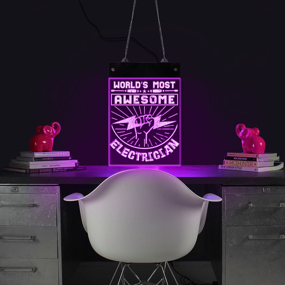 World's Most Awesome Electrician LED Acrylic Display Neon Sign