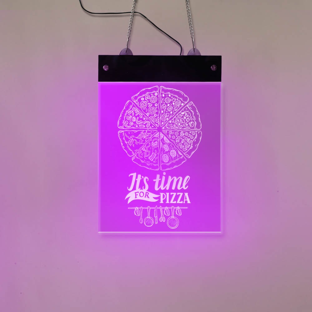 It's Time For Pizza LED Hanging Wall Sign