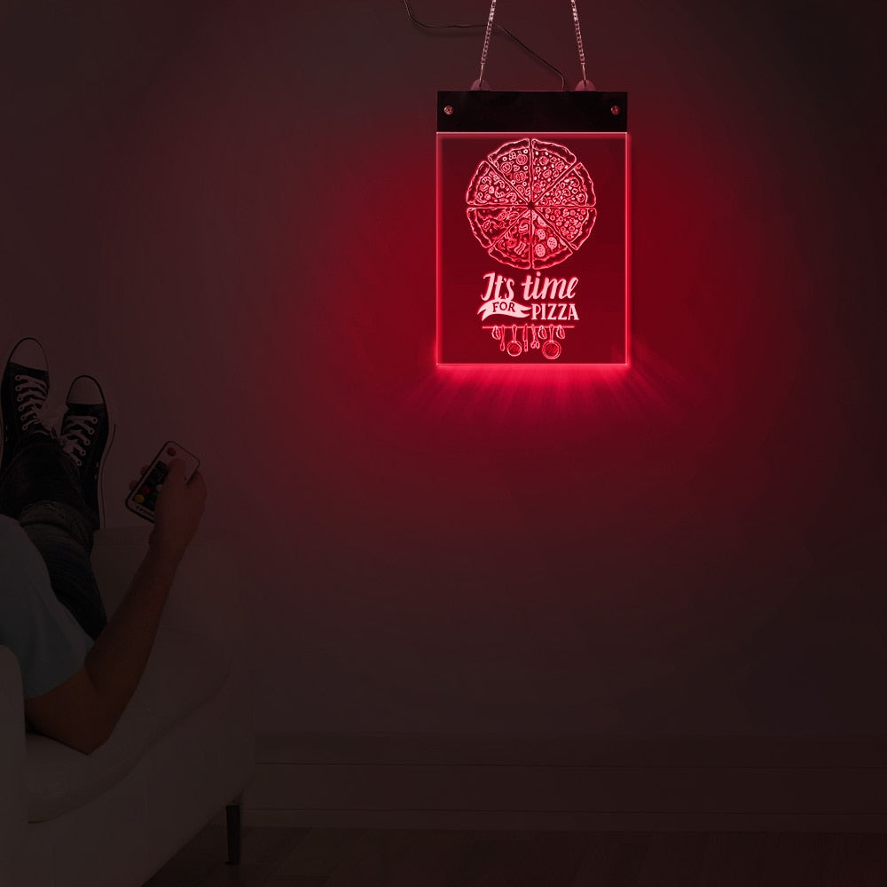 It's Time For Pizza LED Hanging Wall Sign