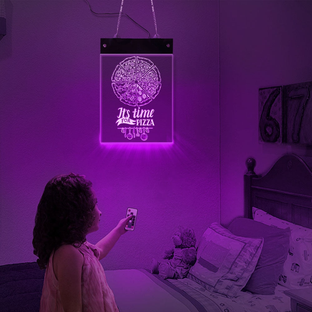 It's Time For Pizza LED Hanging Wall Sign