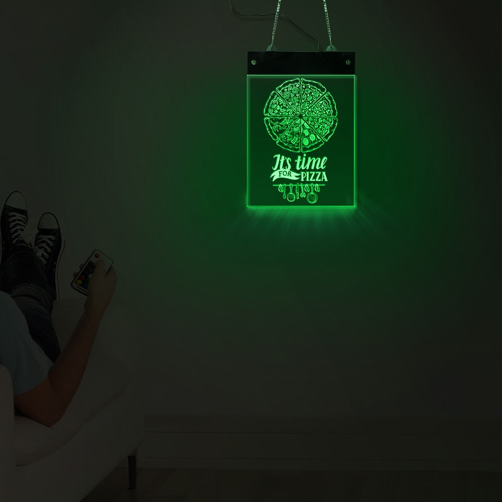 It's Time For Pizza LED Hanging Wall Sign